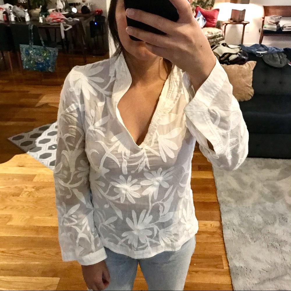 Tory Burch White Floral Tunic